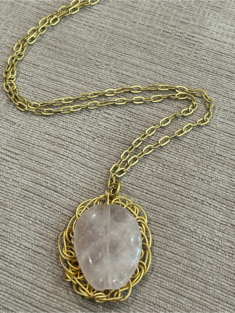 Handmade Gold Wire-Wrapped Clear rose, quartz Crystal stone Pendant Necklace image 2